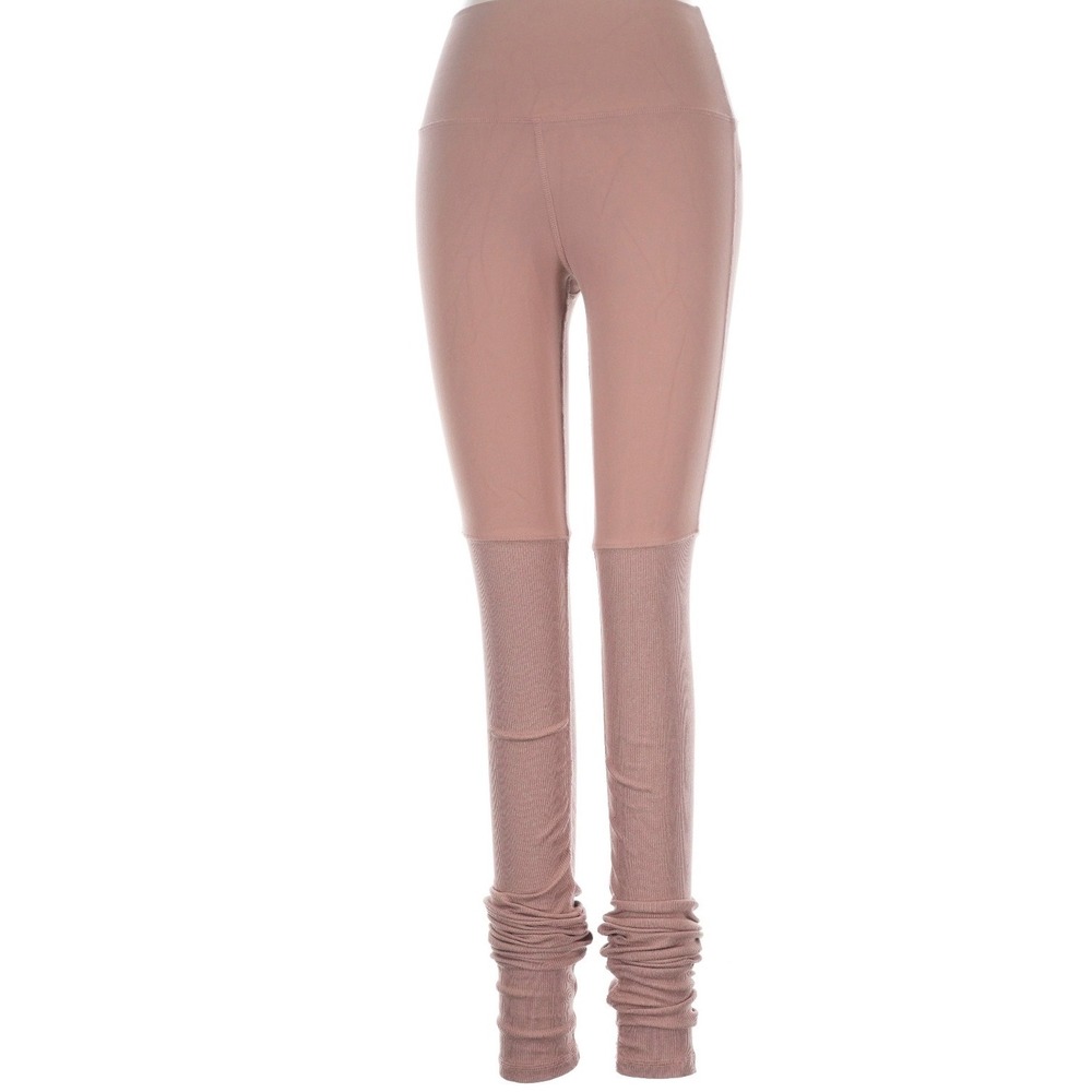 Alo Yoga Goddess Ribbed Leggings high waist scrunched rib knit legs dusty pink S